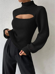 Sexy loose versatile sweater turtleneck hollow sweater outer top - 808Lush