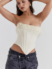 Sexy retro cream hottie fishbone tight tube top - 808Lush