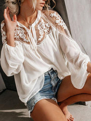 Sexy see-through V-neck lace shirt shirt - 808Lush