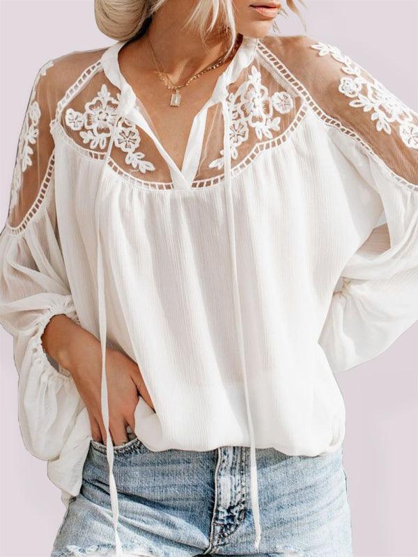 Sexy see-through V-neck lace shirt shirt - 808Lush