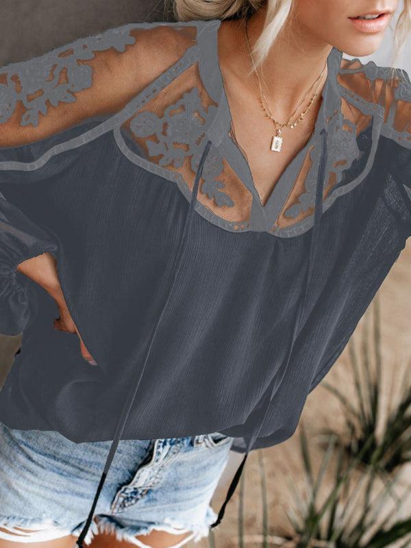 Sexy see-through V-neck lace shirt shirt - 808Lush