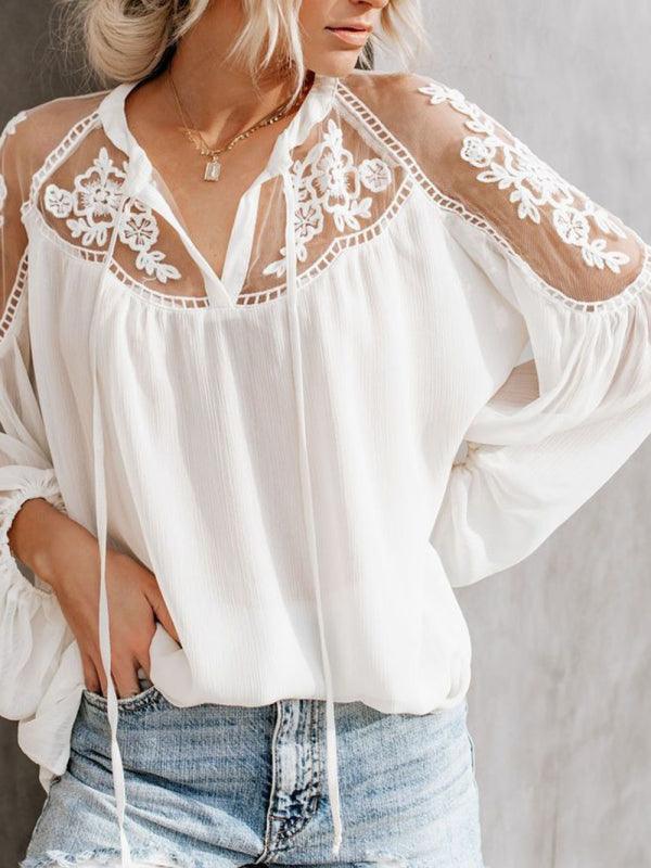 Sexy see-through V-neck lace shirt shirt - 808Lush