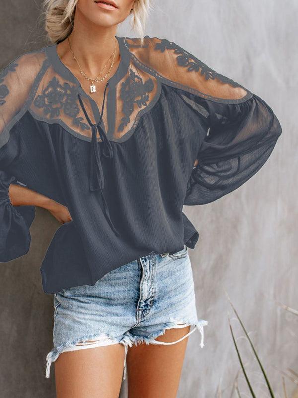 Sexy see-through V-neck lace shirt shirt - 808Lush