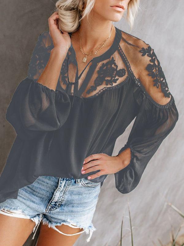 Sexy see-through V-neck lace shirt shirt - 808Lush