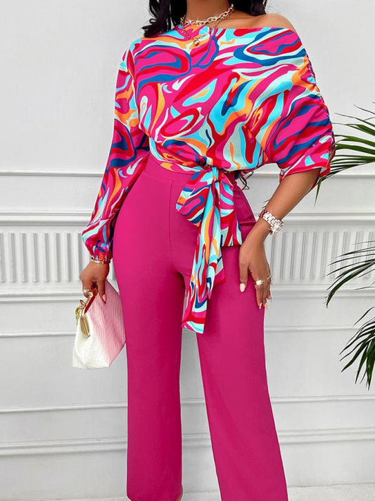 Sexy slanted shoulder shirt and pants suit for women - 808Lush