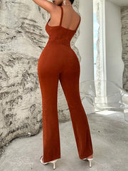 Sexy solid color metal jumpsuit with suspenders - 808Lush