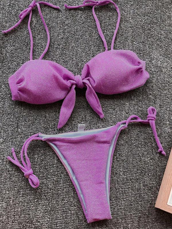 Sexy three-point purple bikini women's strappy push-up swimsuit - 808Lush