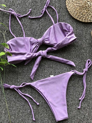 Sexy three-point purple bikini women's strappy push-up swimsuit - 808Lush