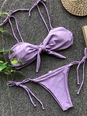 Sexy three-point purple bikini women's strappy push-up swimsuit - 808Lush