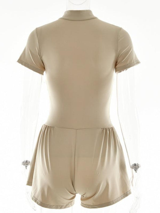 Sexy tight skirt short sleeve zipper bottoming jumpsuit - 808Lush
