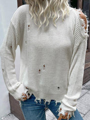 Shabby Long Sleeve Cutout White Turtleneck Sweater - 808Lush