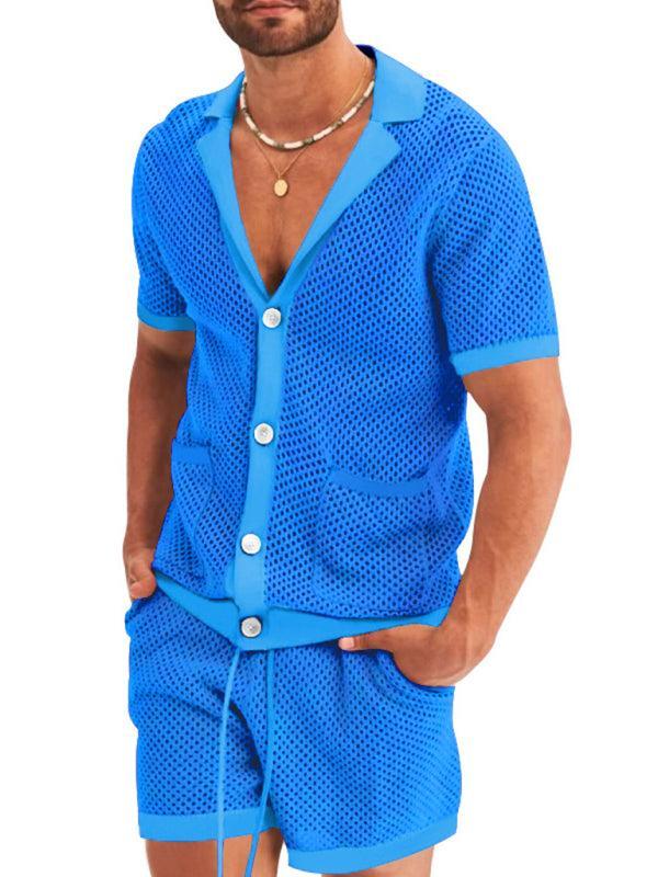 Short-sleeved shorts Knit lapel cardigan Short-sleeved men's suit - 808Lush