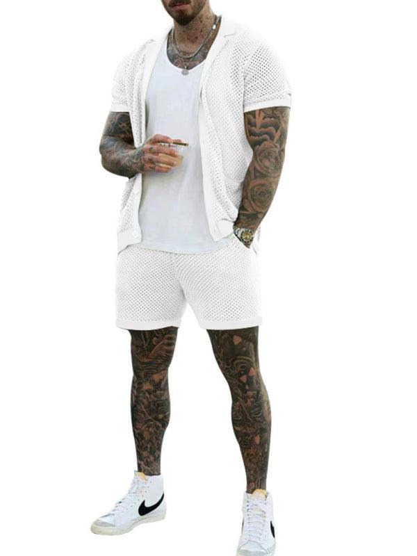 Short-sleeved shorts Knit lapel cardigan Short-sleeved men's suit - 808Lush