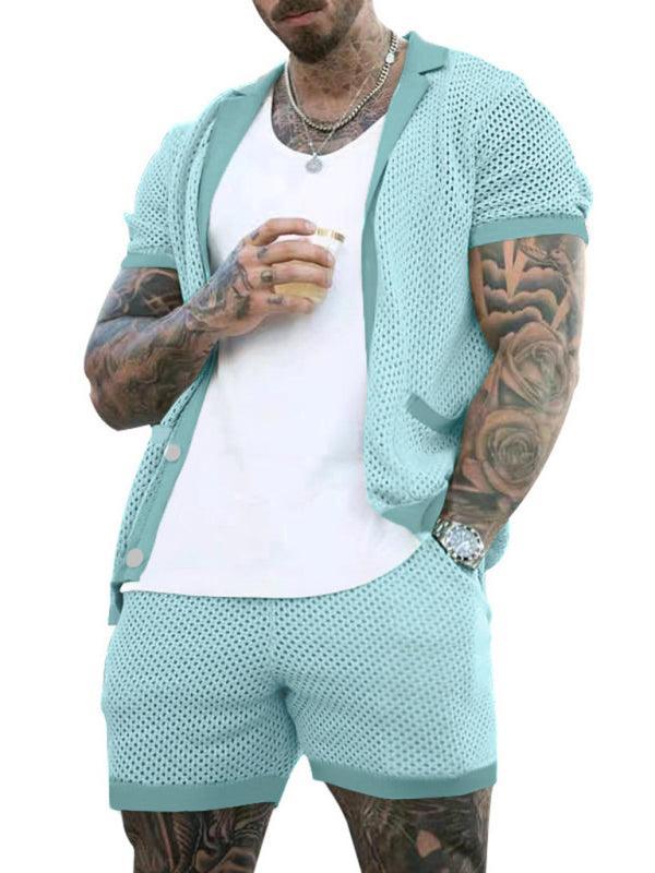 Short-sleeved shorts Knit lapel cardigan Short-sleeved men's suit - 808Lush