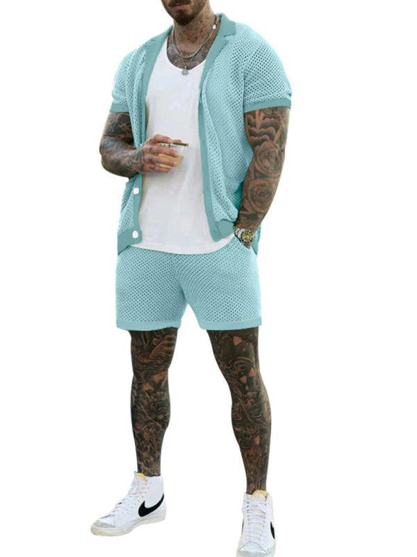 Short-sleeved shorts Knit lapel cardigan Short-sleeved men's suit - 808Lush