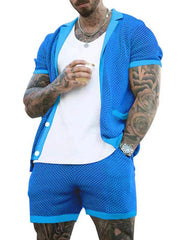 Short-sleeved shorts Knit lapel cardigan Short-sleeved men's suit - 808Lush