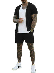 Short-sleeved shorts Knit lapel cardigan Short-sleeved men's suit - 808Lush