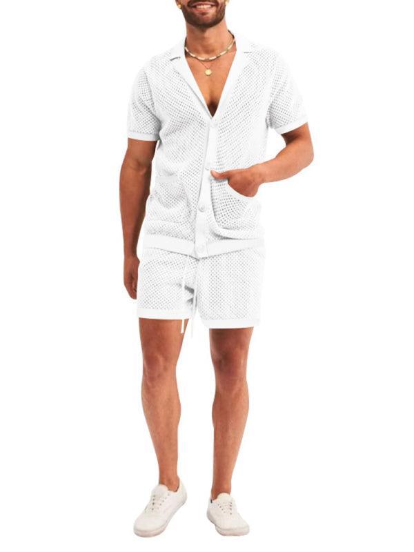 Short-sleeved shorts Knit lapel cardigan Short-sleeved men's suit - 808Lush