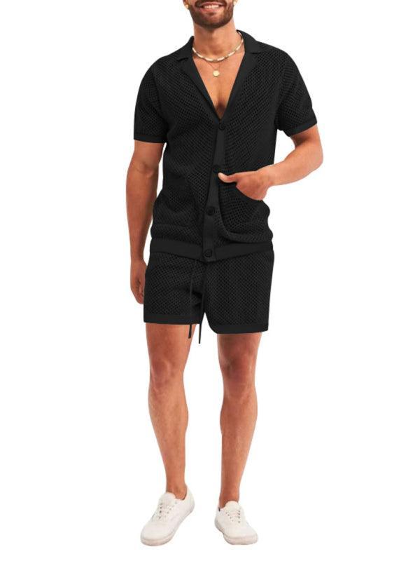 Short-sleeved shorts Knit lapel cardigan Short-sleeved men's suit - 808Lush