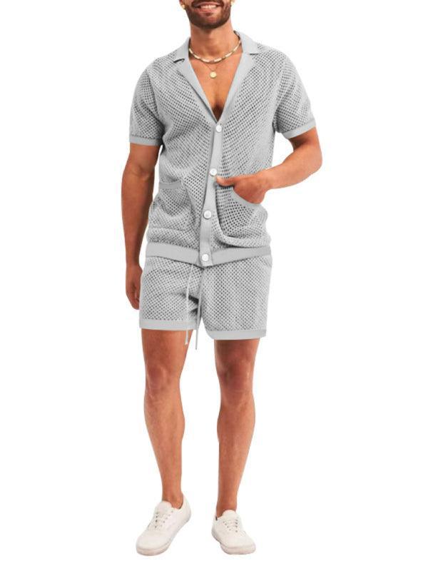 Short-sleeved shorts Knit lapel cardigan Short-sleeved men's suit - 808Lush