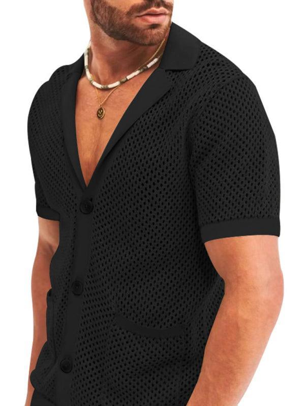 Short-sleeved shorts Knit lapel cardigan Short-sleeved men's suit - 808Lush