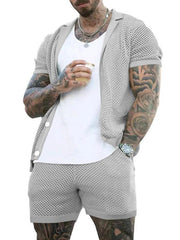 Short-sleeved shorts Knit lapel cardigan Short-sleeved men's suit - 808Lush