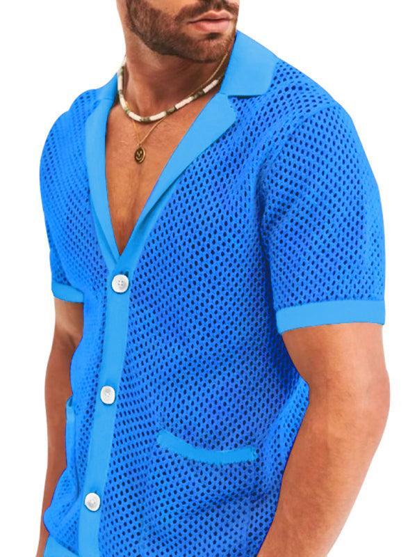 Short-sleeved shorts Knit lapel cardigan Short-sleeved men's suit - 808Lush