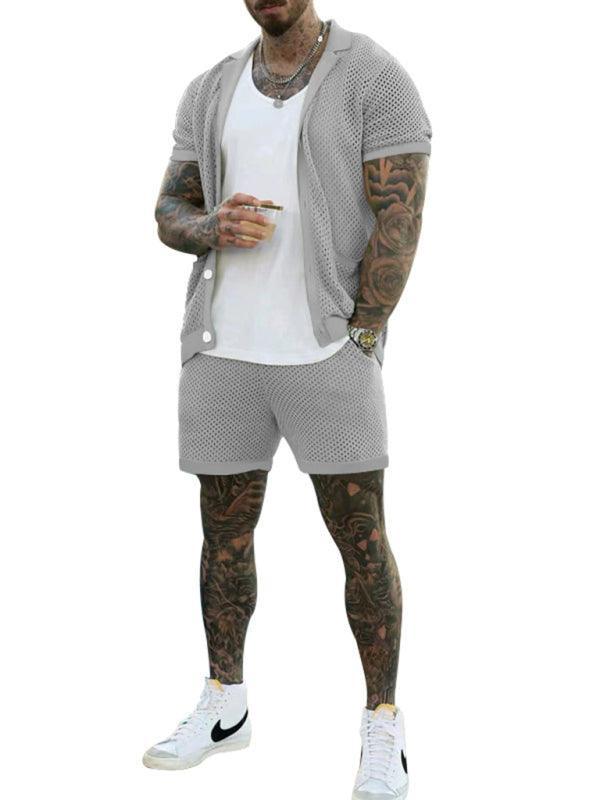 Short-sleeved shorts Knit lapel cardigan Short-sleeved men's suit - 808Lush