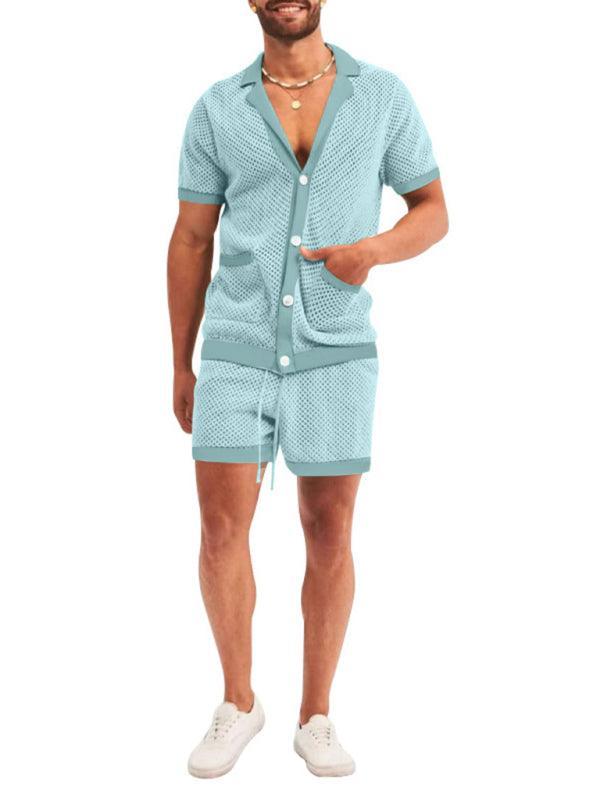 Short-sleeved shorts Knit lapel cardigan Short-sleeved men's suit - 808Lush