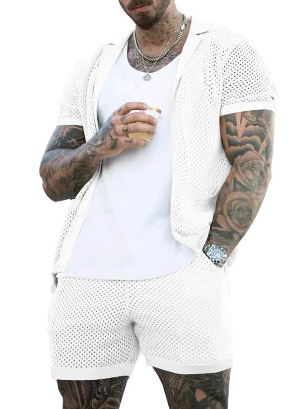 Short-sleeved shorts Knit lapel cardigan Short-sleeved men's suit - 808Lush