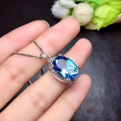 Silver-Plated Artificial Gemstone Pendant Necklace - 808Lush