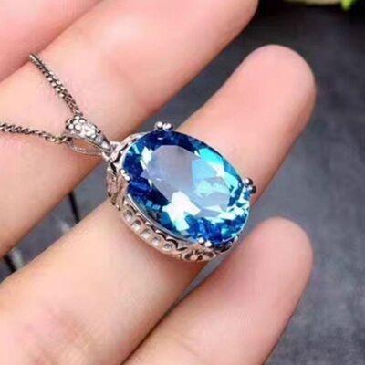 Silver-Plated Artificial Gemstone Pendant Necklace - 808Lush