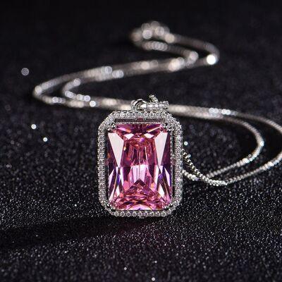 Silver-Plated Zircon Rectangle Pendant Necklace - 808Lush