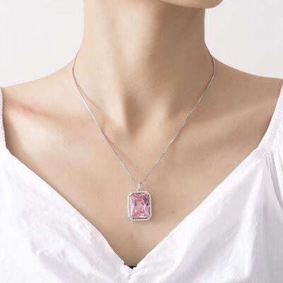 Silver-Plated Zircon Rectangle Pendant Necklace - 808Lush