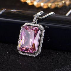 Silver-Plated Zircon Rectangle Pendant Necklace - 808Lush