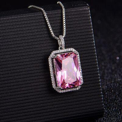 Silver-Plated Zircon Rectangle Pendant Necklace - 808Lush