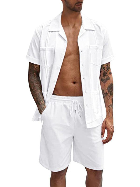 Sports Short Sleeve Linen Loose Casual Men's Shirt Set - 808Lush