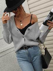 Single Breasted Solid Knit Cardigan Oversized Sweater - 808Lush