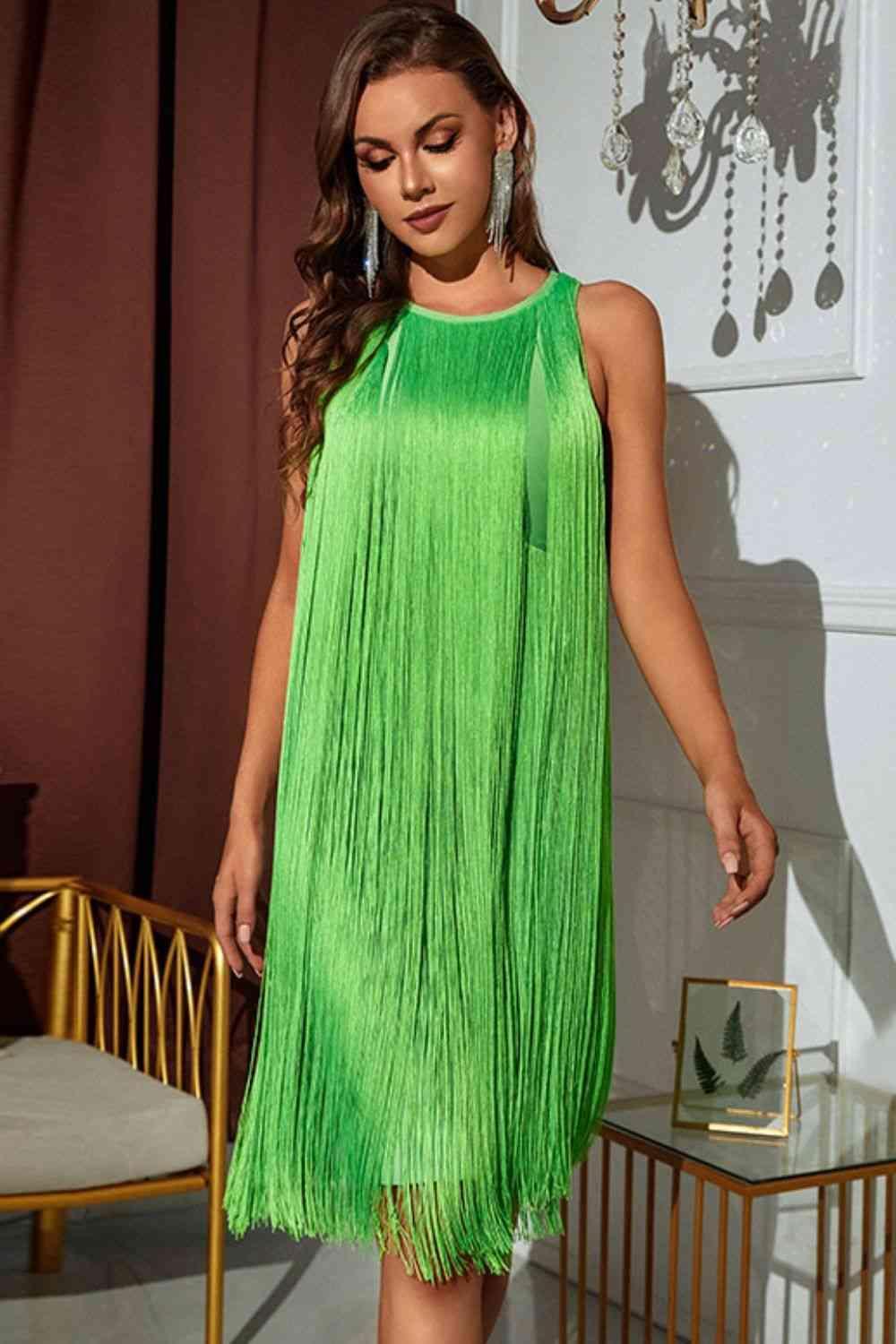 Sleeveless Round Neck Fringe Dress - 808Lush