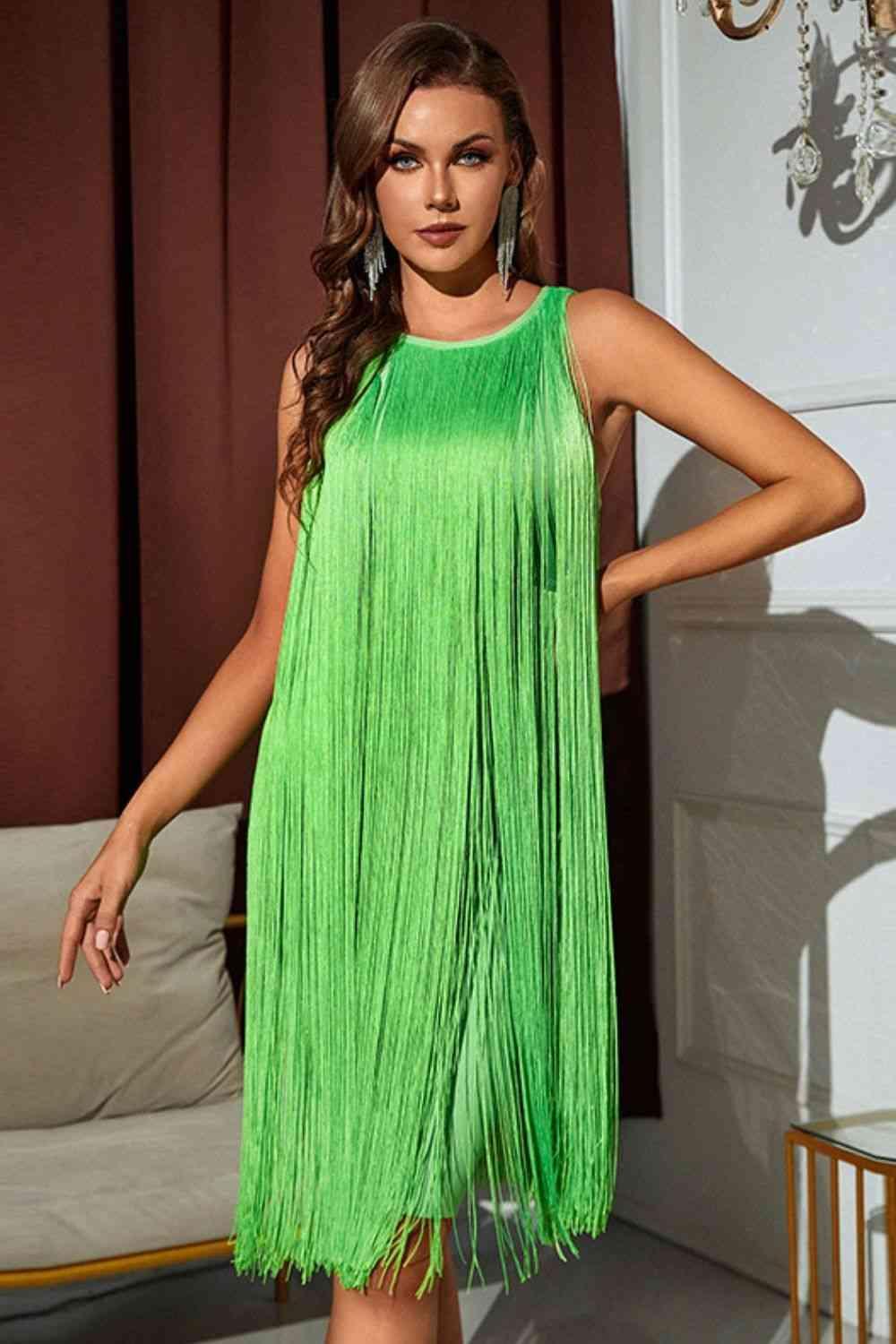 Sleeveless Round Neck Fringe Dress - 808Lush