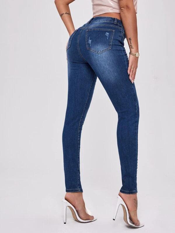 Slit Beaded Stitching Slim High Waist Stretch Jeans Women's Trousers - 808Lush