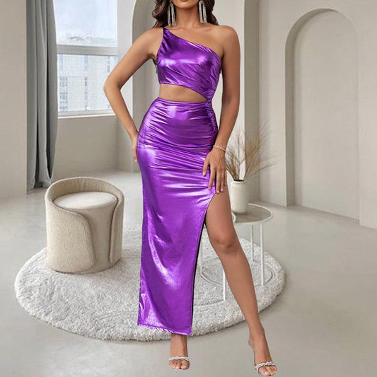 Slit One Shoulder Dress Sexy Cutout Slim Sheath Party Evening Dress - 808Lush