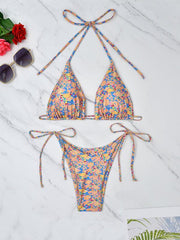 Small floral lace-up bikini beach sexy split swimsuit - 808Lush