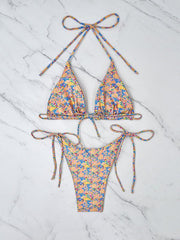 Small floral lace-up bikini beach sexy split swimsuit - 808Lush