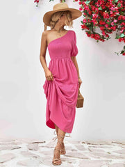 Smocked One-Shoulder Midi Dress - 808Lush