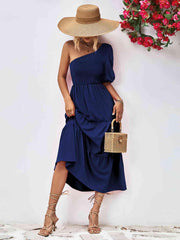 Smocked One-Shoulder Midi Dress - 808Lush