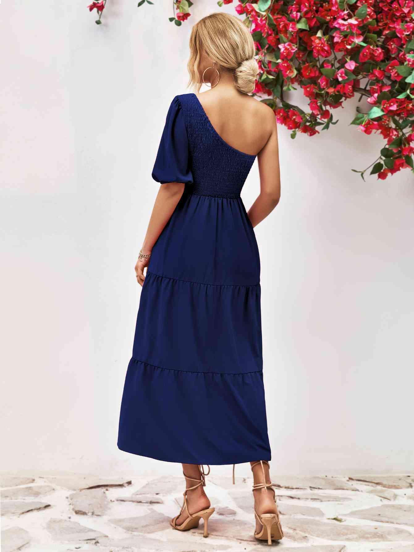 Smocked One-Shoulder Midi Dress - 808Lush