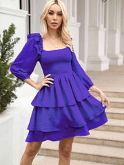 Smocked Square Neck Layered Dress - 808Lush