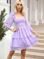 Smocked Square Neck Layered Dress - 808Lush