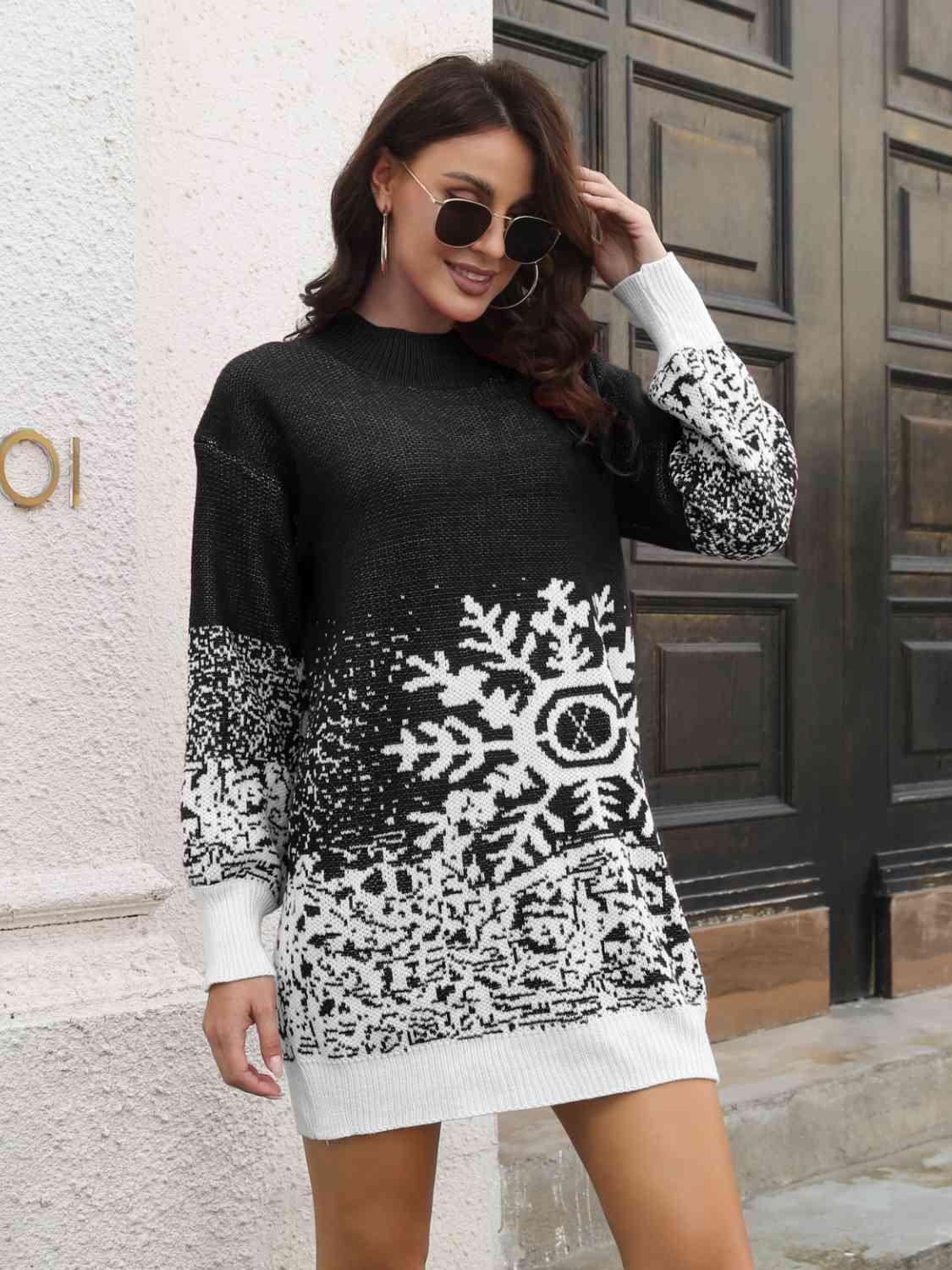 Snowflake Pattern Sweater Dress - 808Lush